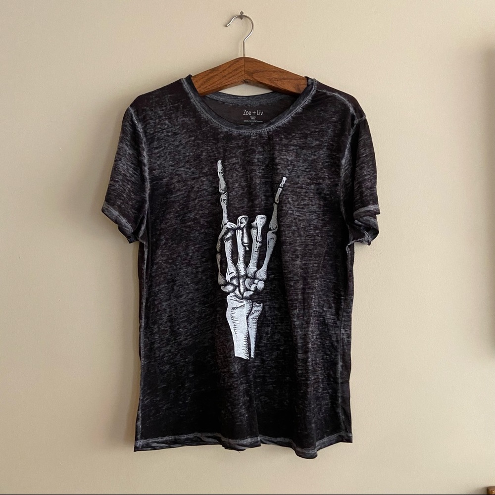 Zoe + Liv Distressed Skeleton Hand Tee